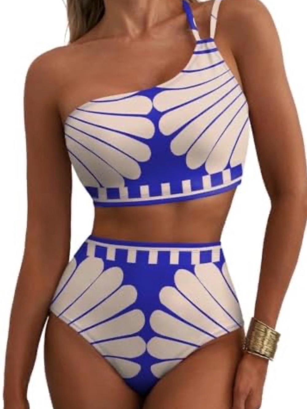 Women's Scallops High Waisted‎ Bikini Sets One Shoulder 2 piece Tummy Control XL